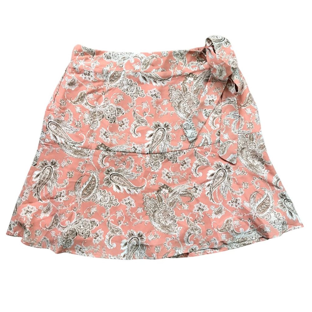 Paper Crane Paisley Skirt Women's‎ Small Peach, Neutral Lined Tie Elastic Waist